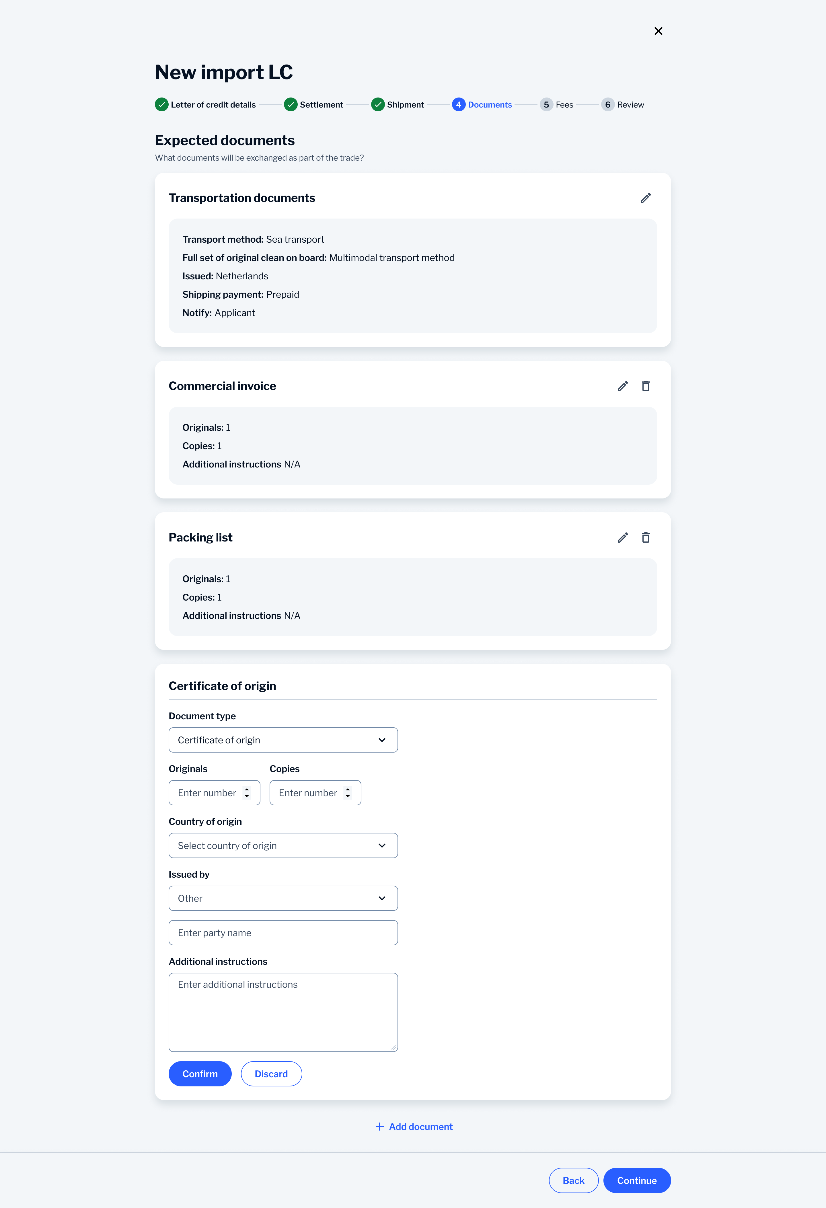 Stack of document summary cards with insurance policy fields open for entry