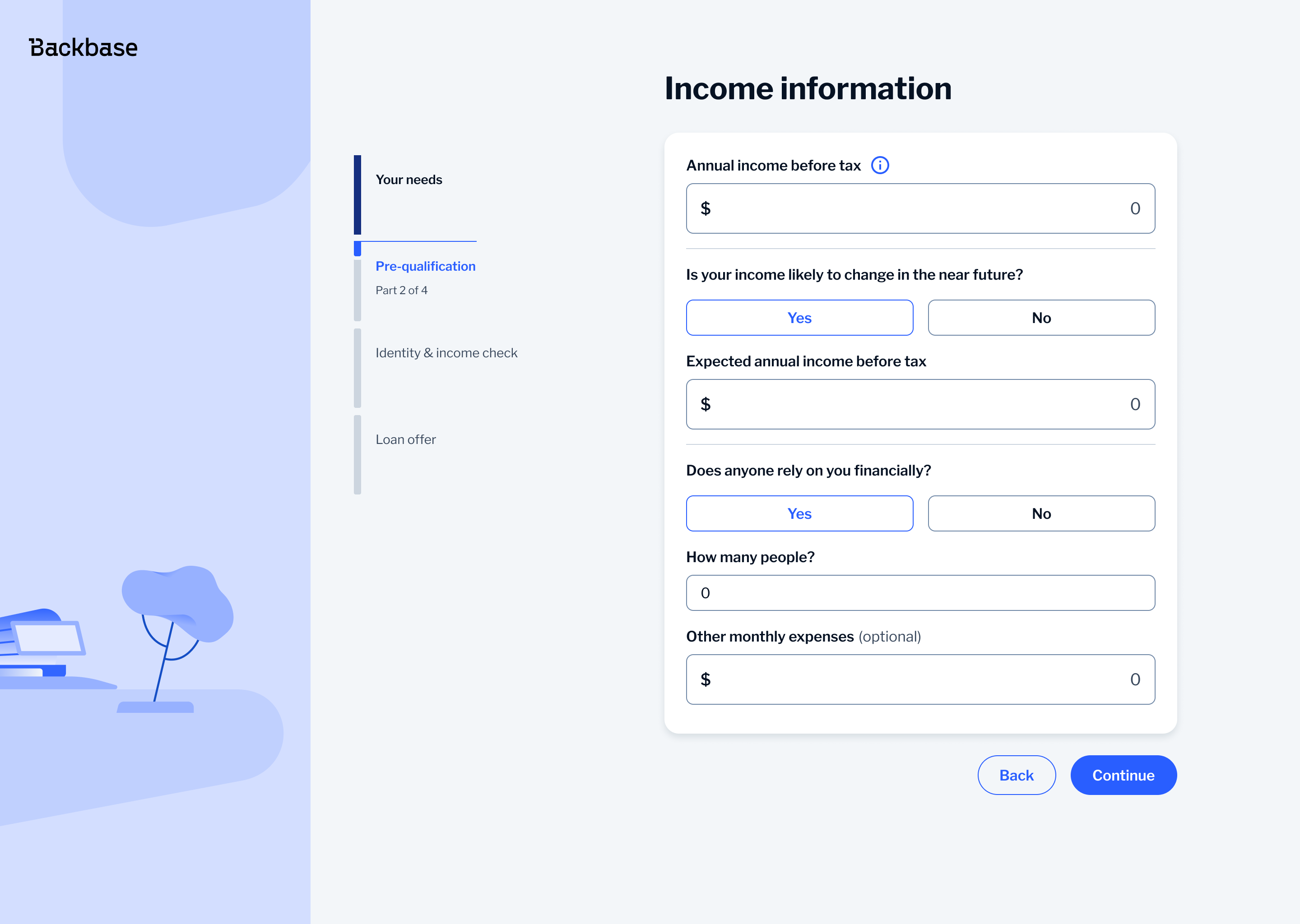 Income information — expanded fields including expected income and dependents